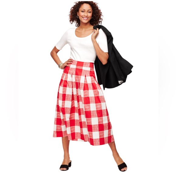Talbots Dresses & Skirts - Talbots Red White Pleated Gingham Full Midi Picnic Skirt 10P